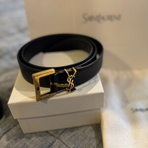 YSL CASSANDRE BLACK BELT WITH SQUARE BUCKLE IN SMOOTH LEATHER YSL 90 / US 36
